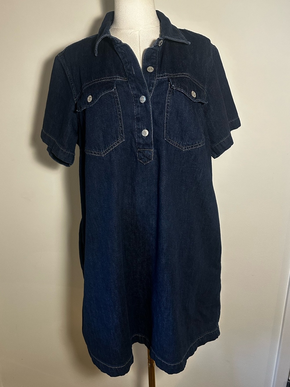 Gap Denim Short Sleeve Shirt Dress – Size Large 100% Cotton - Picture 2 of 15